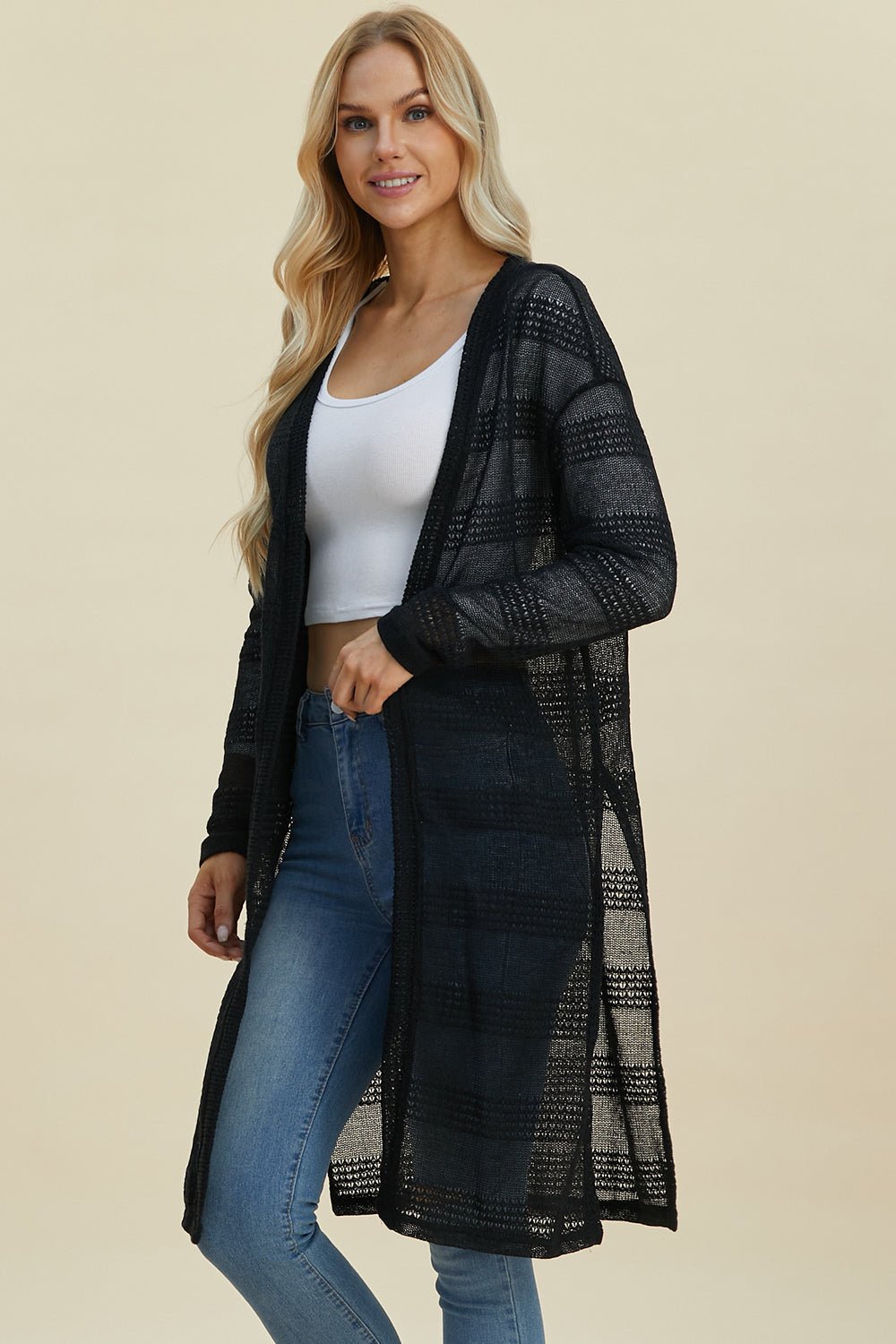 Double Take Full Size Open Front Longline Cardigan - Jaazi Intl