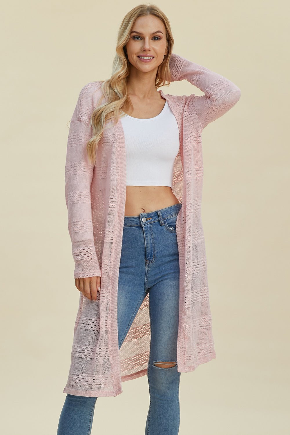 Double Take Full Size Open Front Longline Cardigan - Jaazi Intl