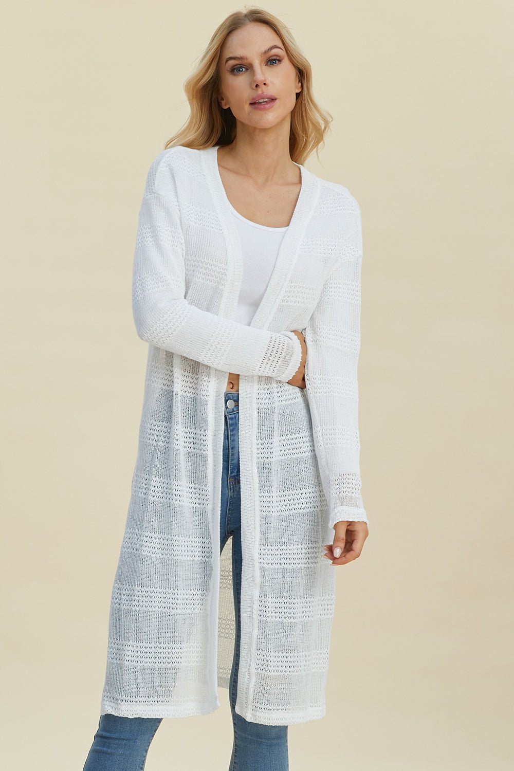 Double Take Full Size Open Front Longline Cardigan - Jaazi Intl