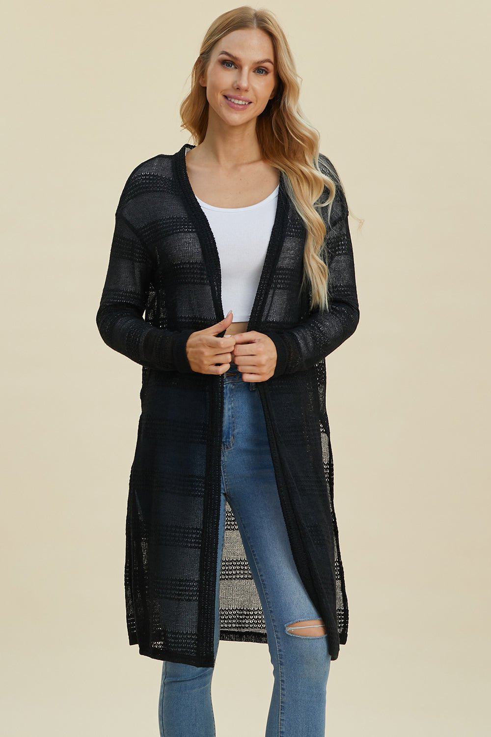 Double Take Full Size Open Front Longline Cardigan - Jaazi Intl