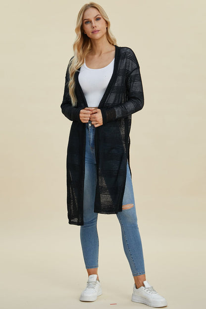 Double Take Full Size Open Front Longline Cardigan - Jaazi Intl