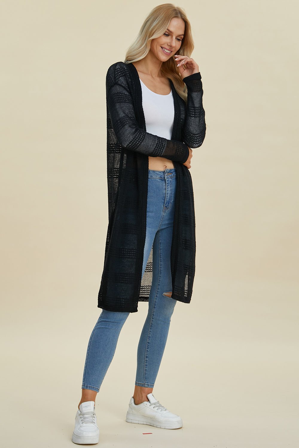 Double Take Full Size Open Front Longline Cardigan - Jaazi Intl