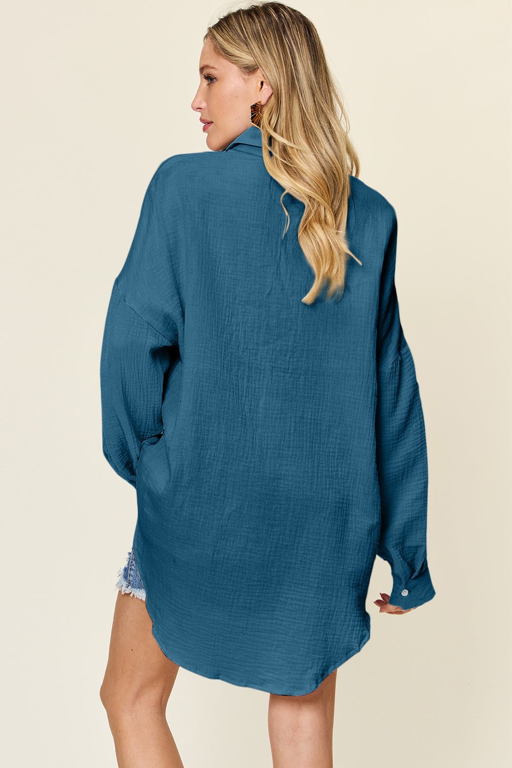 Double Take Full Size Pocketed Texture Button Up Shirt - Jaazi Intl