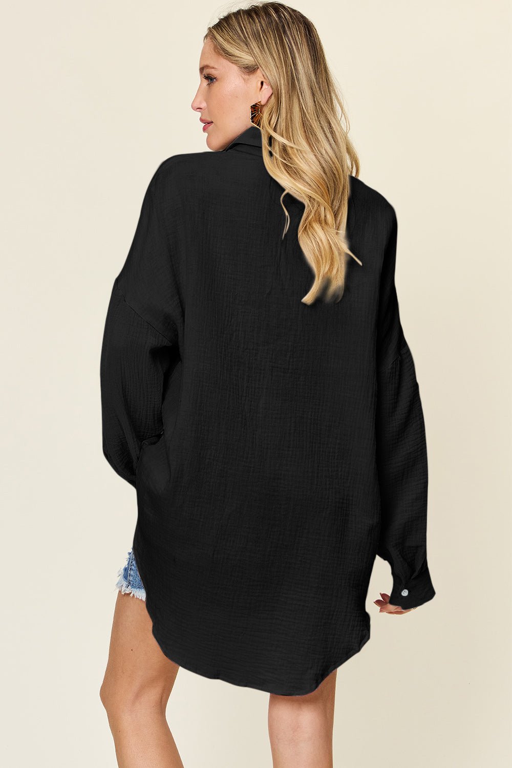 Double Take Full Size Pocketed Texture Button Up Shirt - Jaazi Intl