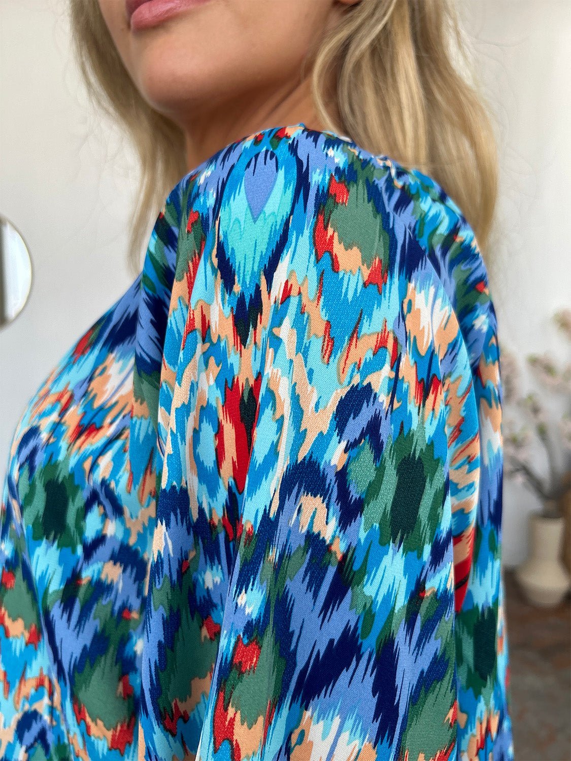 Double Take Full Size Printed Balloon Sleeve Blouse - Jaazi Intl