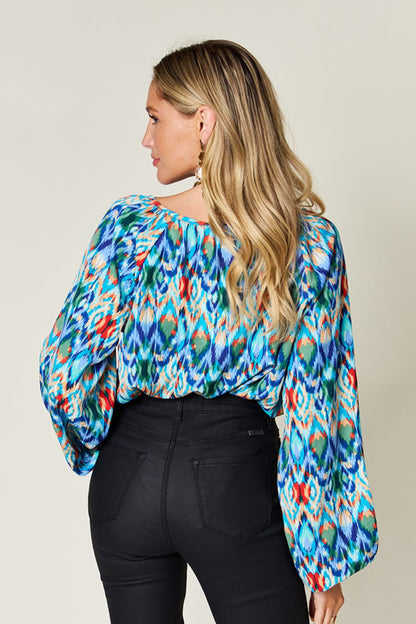 Double Take Full Size Printed Balloon Sleeve Blouse - Jaazi Intl