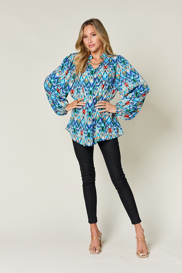 Double Take Full Size Printed Balloon Sleeve Blouse - Jaazi Intl