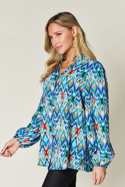 Double Take Full Size Printed Balloon Sleeve Blouse - Jaazi Intl