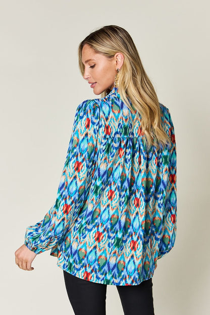 Double Take Full Size Printed Balloon Sleeve Blouse - Jaazi Intl