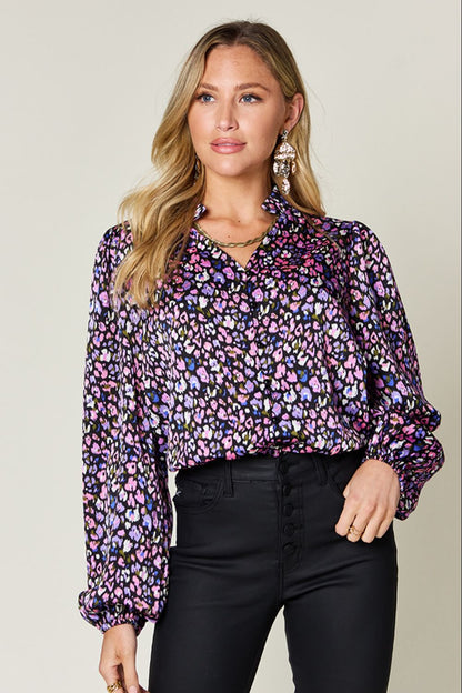 Double Take Full Size Printed Long Sleeve Blouse - Jaazi Intl