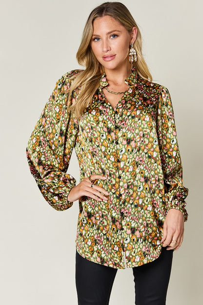 Double Take Full Size Printed Long Sleeve Blouse - Jaazi Intl