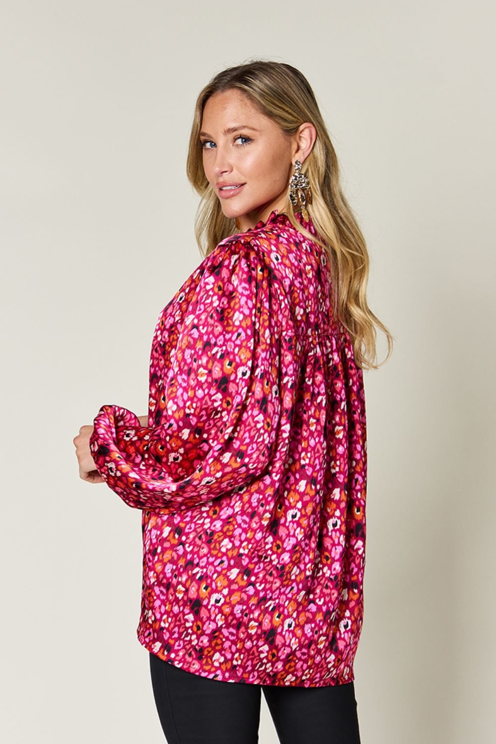 Double Take Full Size Printed Long Sleeve Blouse - Jaazi Intl