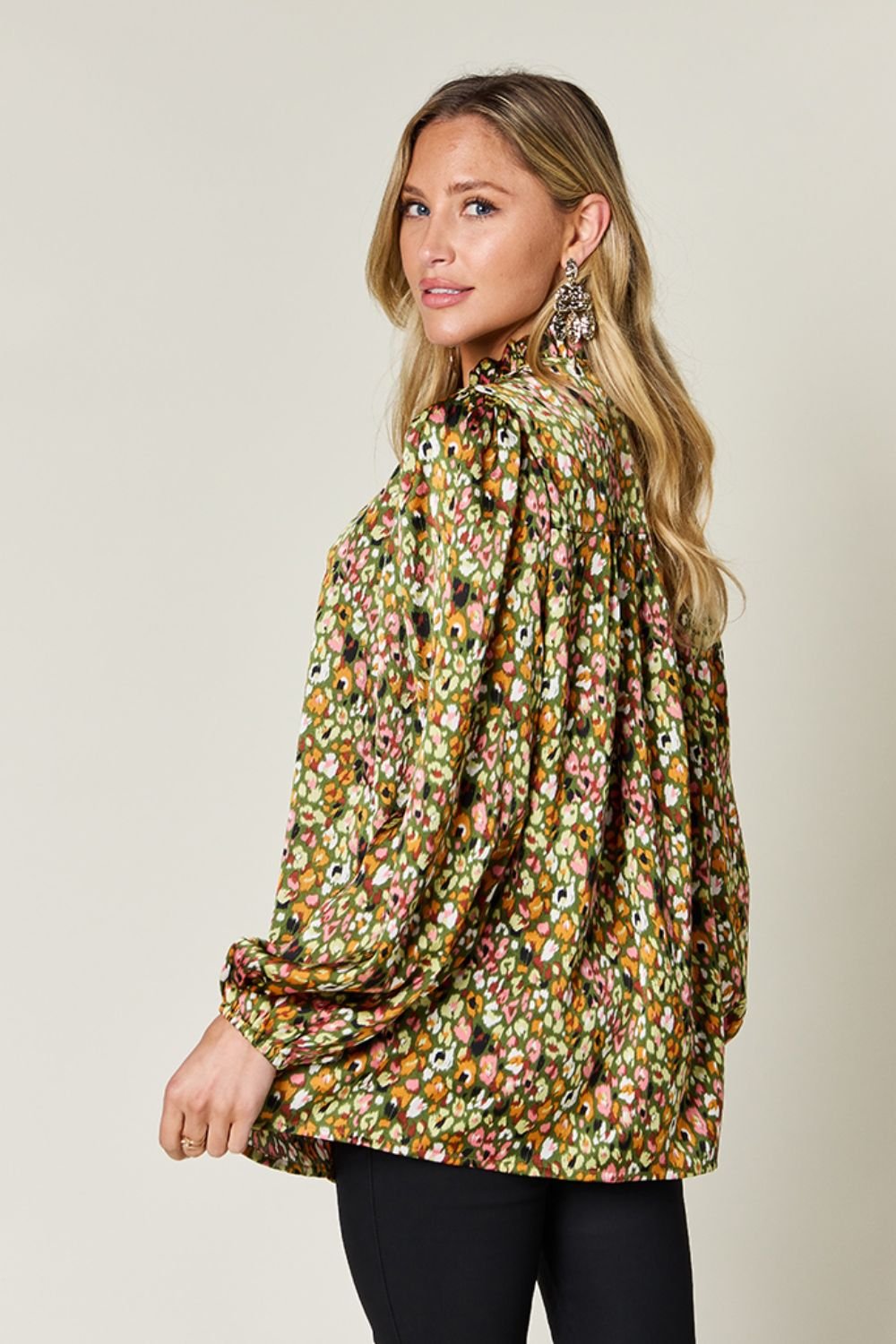 Double Take Full Size Printed Long Sleeve Blouse - Jaazi Intl