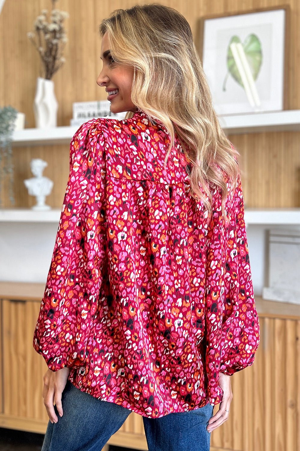 Double Take Full Size Printed Long Sleeve Blouse - Jaazi Intl