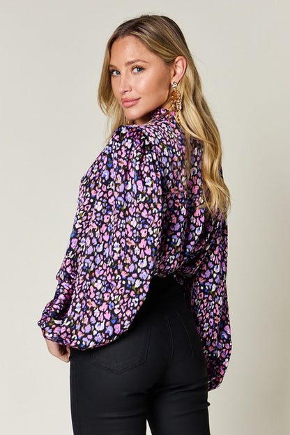 Double Take Full Size Printed Long Sleeve Blouse - Jaazi Intl