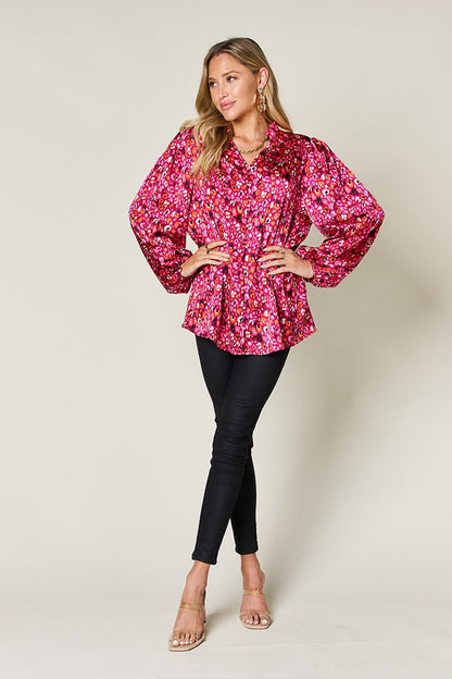 Double Take Full Size Printed Long Sleeve Blouse - Jaazi Intl