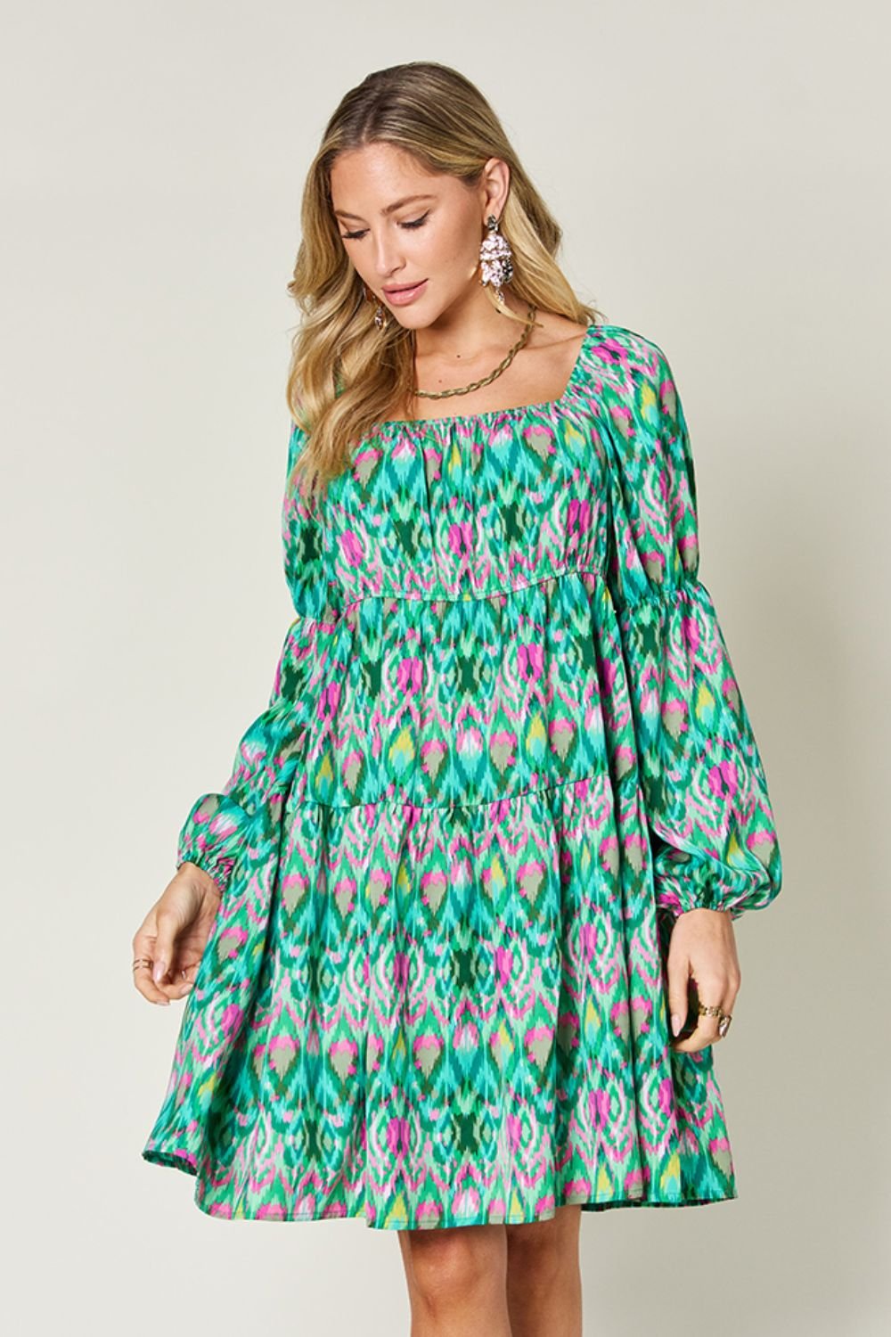 Double Take Full Size Printed Long Sleeve Dress - Jaazi Intl