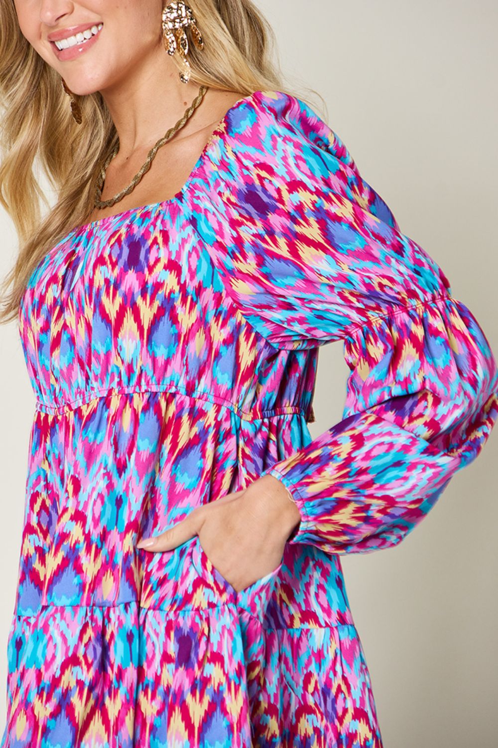 Double Take Full Size Printed Long Sleeve Dress - Jaazi Intl