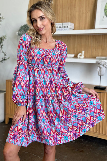 Double Take Full Size Printed Long Sleeve Dress - Jaazi Intl