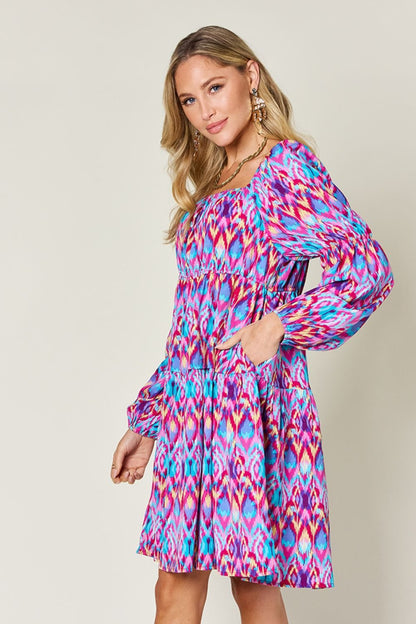 Double Take Full Size Printed Long Sleeve Dress - Jaazi Intl