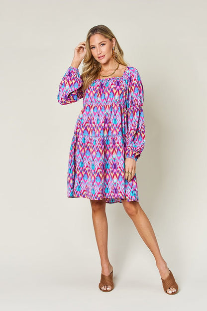 Double Take Full Size Printed Long Sleeve Dress - Jaazi Intl