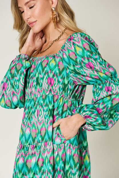 Double Take Full Size Printed Long Sleeve Dress - Jaazi Intl