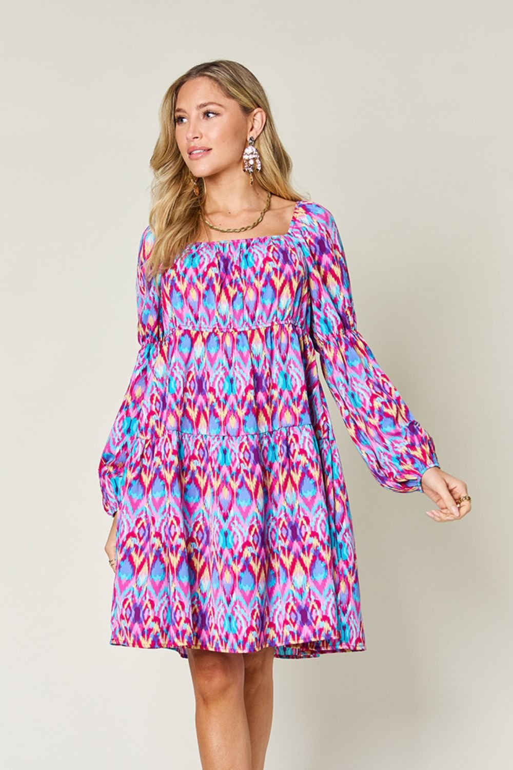 Double Take Full Size Printed Long Sleeve Dress - Jaazi Intl