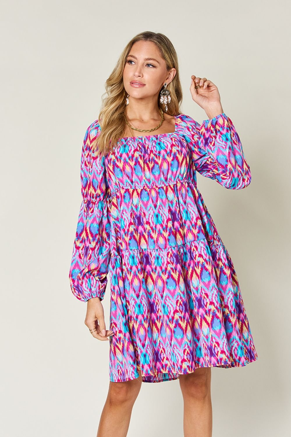 Double Take Full Size Printed Long Sleeve Dress - Jaazi Intl