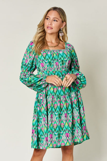 Double Take Full Size Printed Long Sleeve Dress - Jaazi Intl