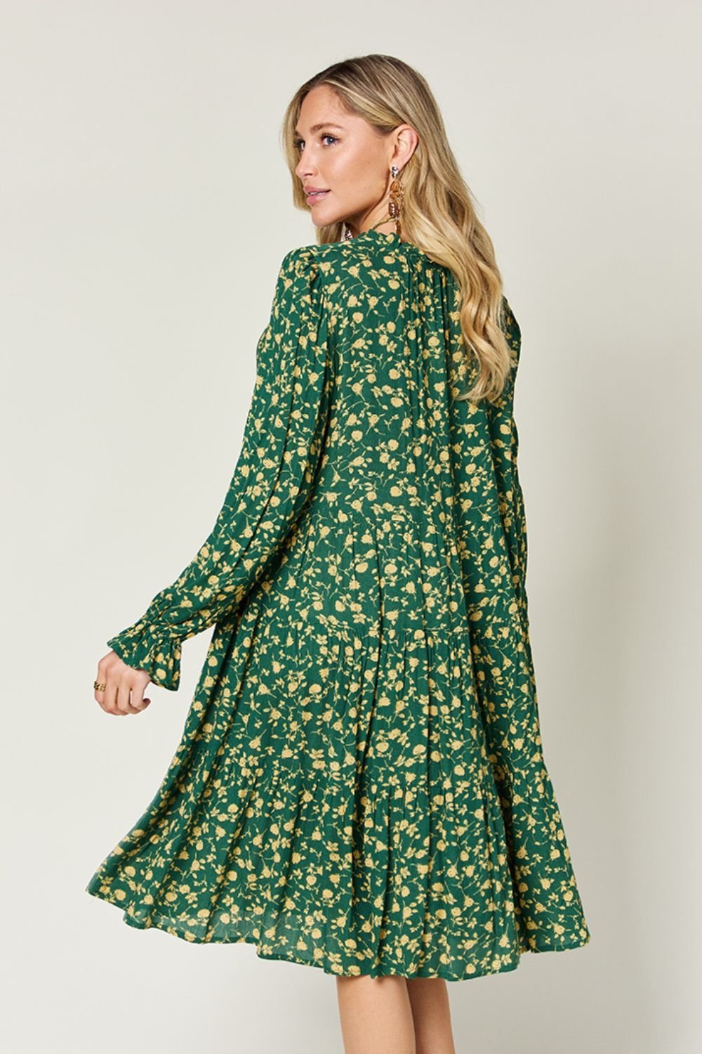 Double Take Full Size Printed Ruffle Hem Long Sleeve Dress - Jaazi Intl