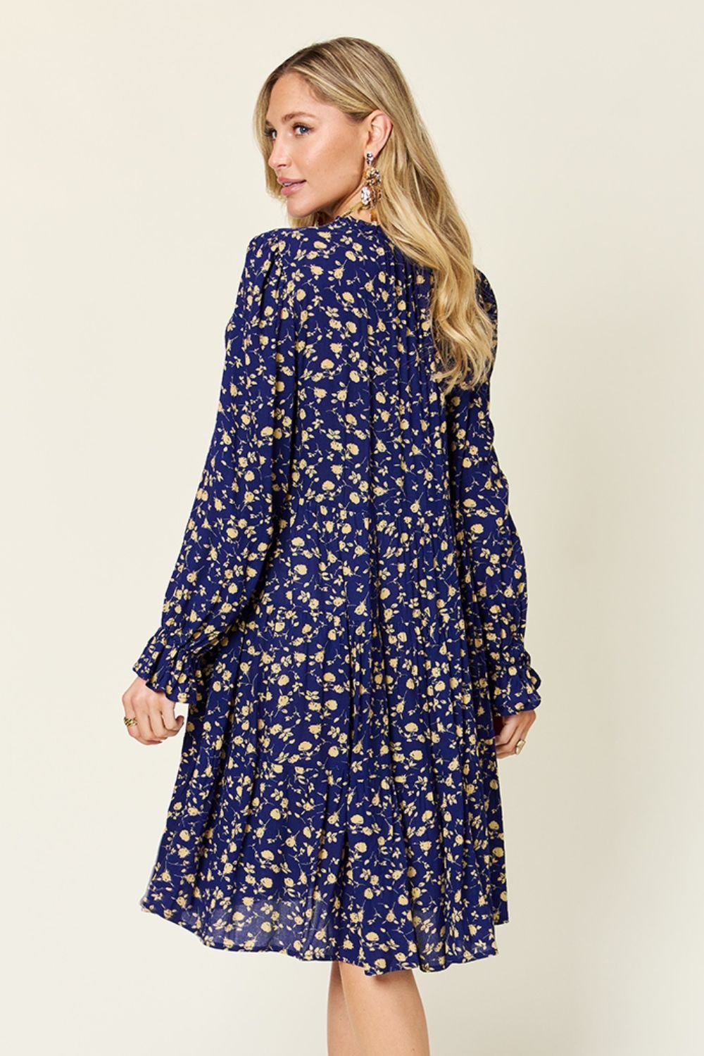 Double Take Full Size Printed Ruffle Hem Long Sleeve Dress - Jaazi Intl