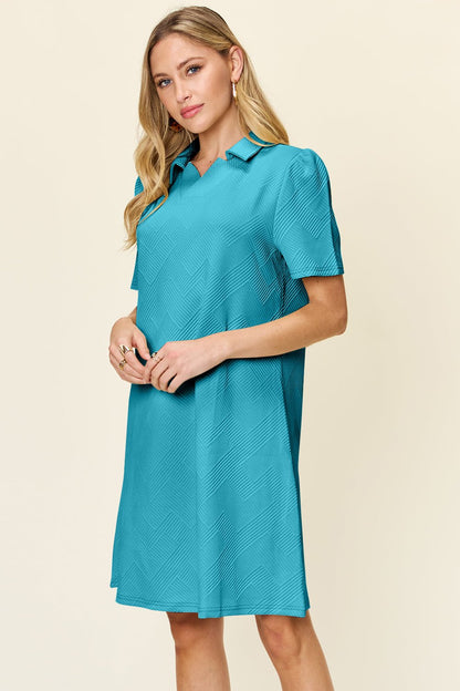 Double Take Full Size Texture Collared Neck Short Sleeve Dress - Jaazi Intl