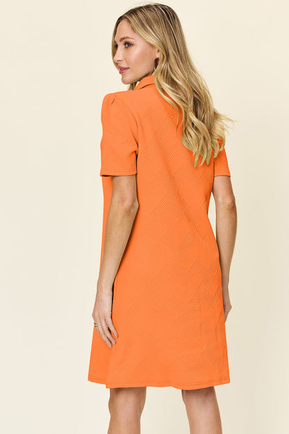 Double Take Full Size Texture Collared Neck Short Sleeve Dress - Jaazi Intl