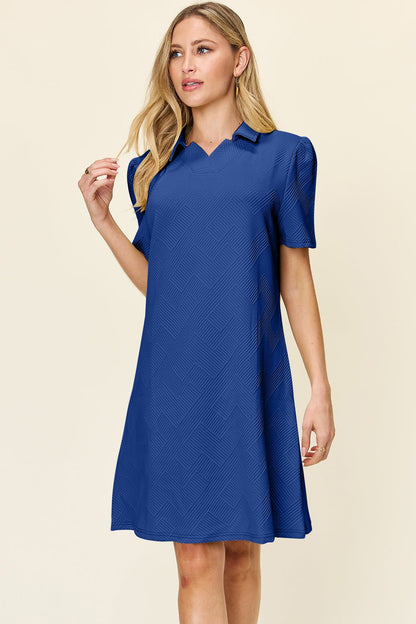 Double Take Full Size Texture Collared Neck Short Sleeve Dress - Jaazi Intl