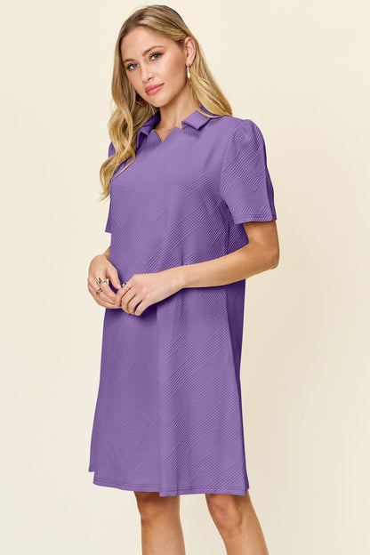 Double Take Full Size Texture Collared Neck Short Sleeve Dress - Jaazi Intl