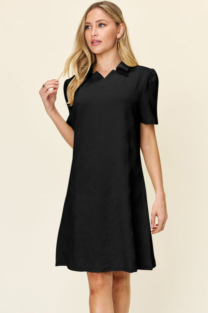 Double Take Full Size Texture Collared Neck Short Sleeve Dress - Jaazi Intl