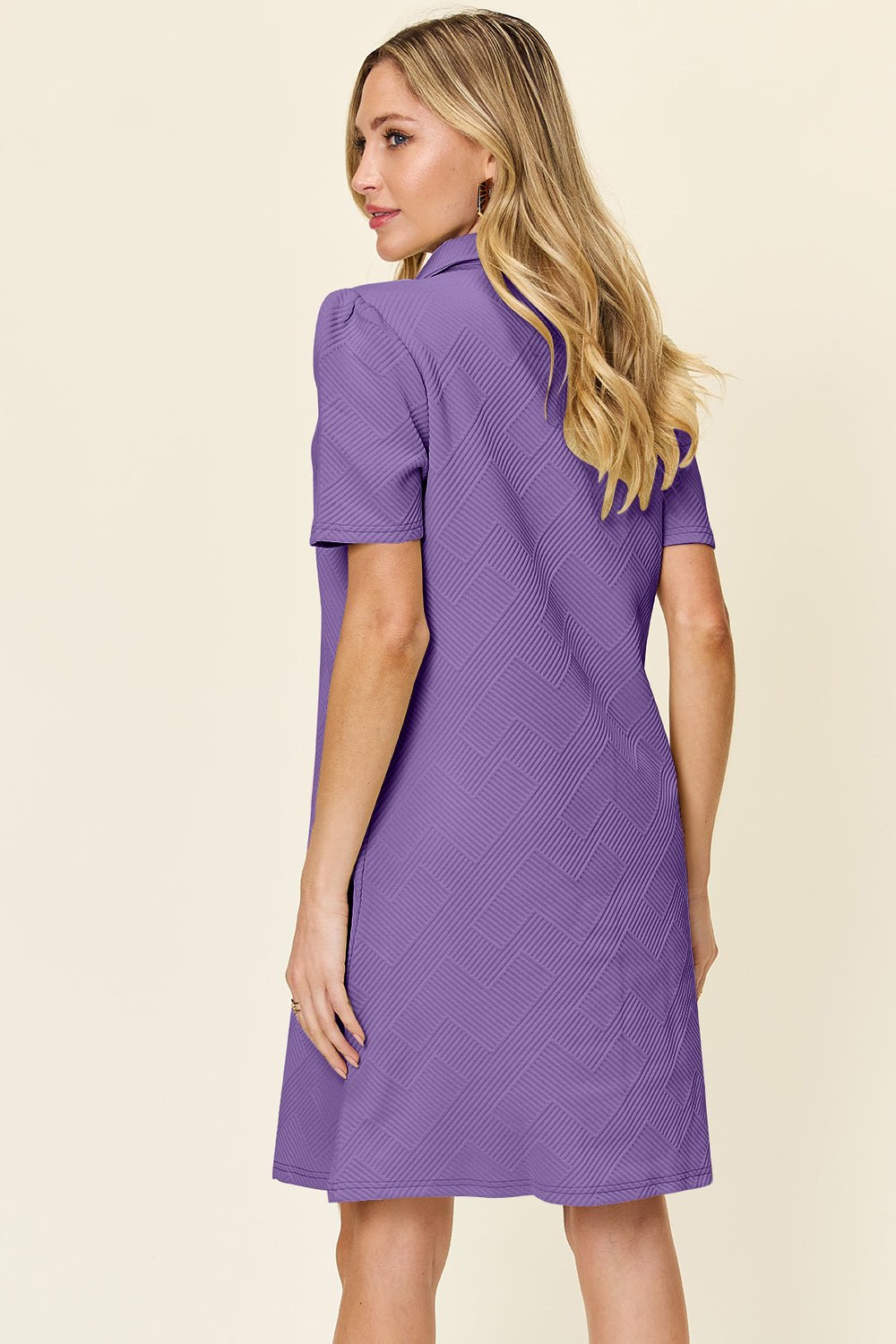 Double Take Full Size Texture Collared Neck Short Sleeve Dress - Jaazi Intl