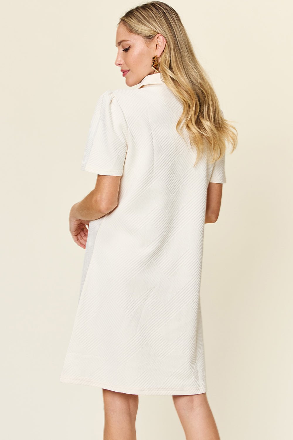 Double Take Full Size Texture Collared Neck Short Sleeve Dress - Jaazi Intl