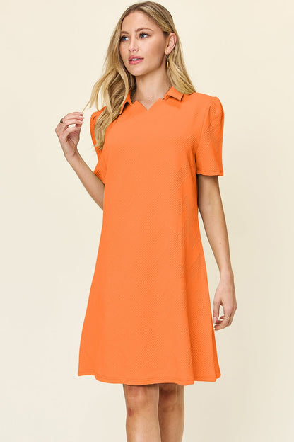 Double Take Full Size Texture Collared Neck Short Sleeve Dress - Jaazi Intl