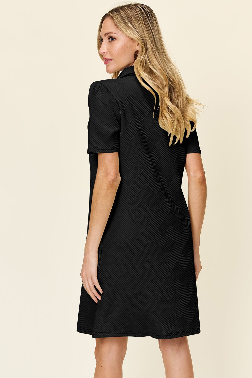 Double Take Full Size Texture Collared Neck Short Sleeve Dress - Jaazi Intl