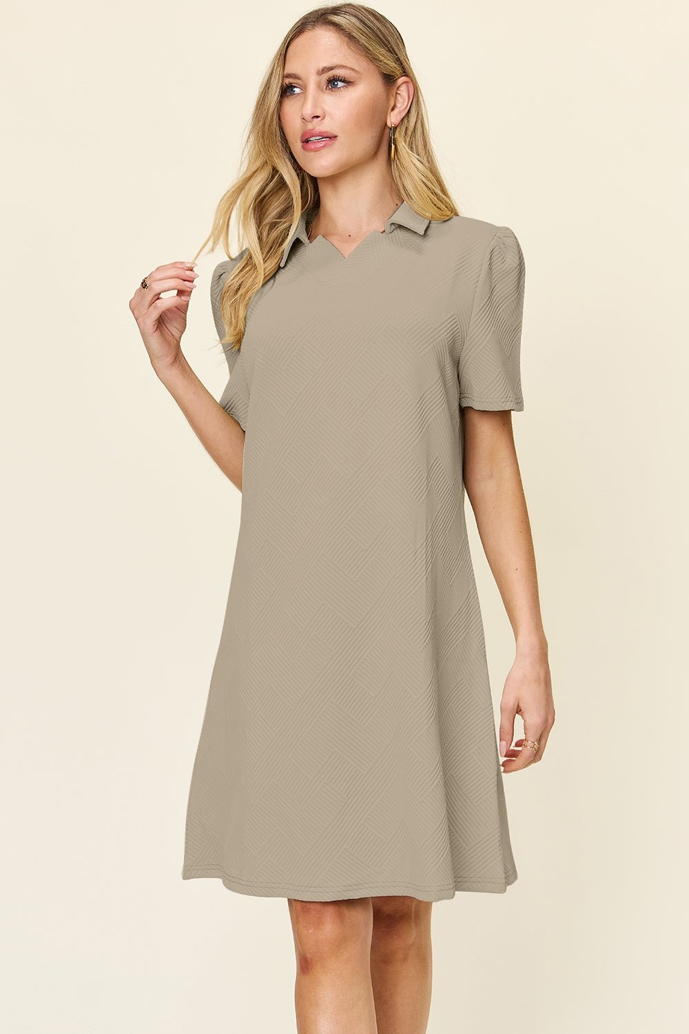 Double Take Full Size Texture Collared Neck Short Sleeve Dress - Jaazi Intl