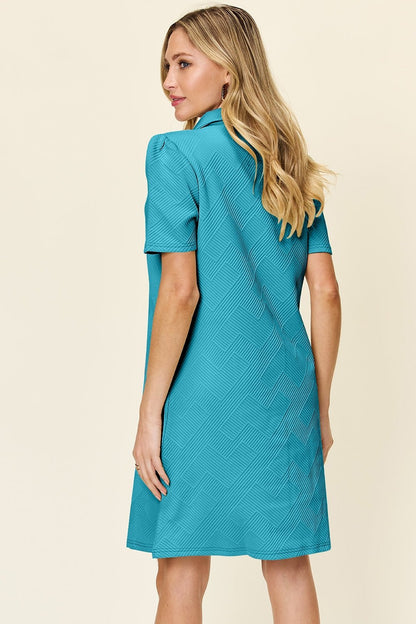 Double Take Full Size Texture Collared Neck Short Sleeve Dress - Jaazi Intl