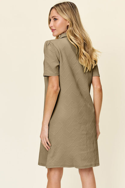 Double Take Full Size Texture Collared Neck Short Sleeve Dress - Jaazi Intl