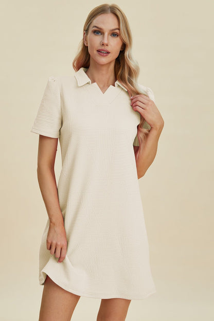 Double Take Full Size Texture Short Sleeve Dress - Jaazi Intl