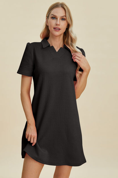 Double Take Full Size Texture Short Sleeve Dress - Jaazi Intl