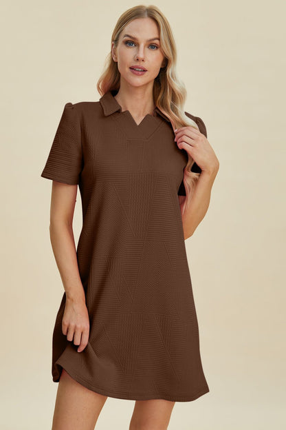 Double Take Full Size Texture Short Sleeve Dress - Jaazi Intl