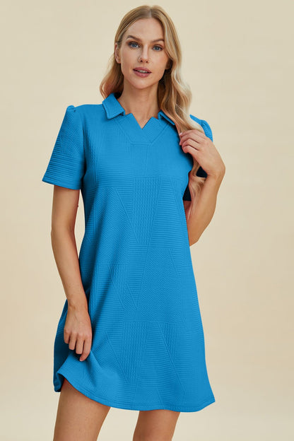 Double Take Full Size Texture Short Sleeve Dress - Jaazi Intl