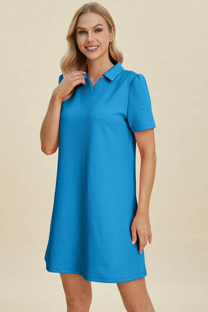 Double Take Full Size Texture Short Sleeve Dress - Jaazi Intl