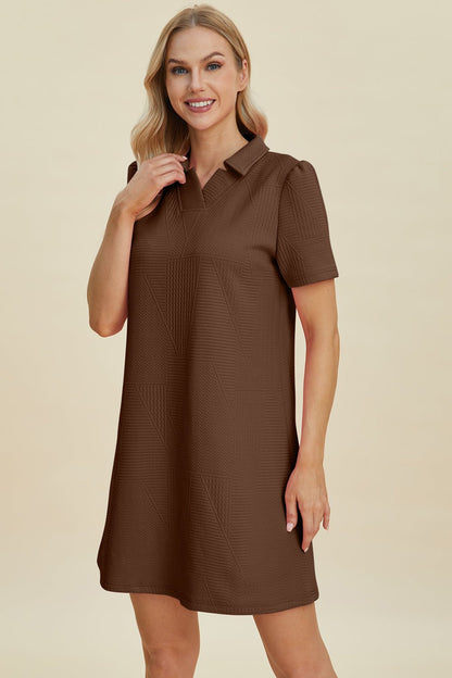 Double Take Full Size Texture Short Sleeve Dress - Jaazi Intl