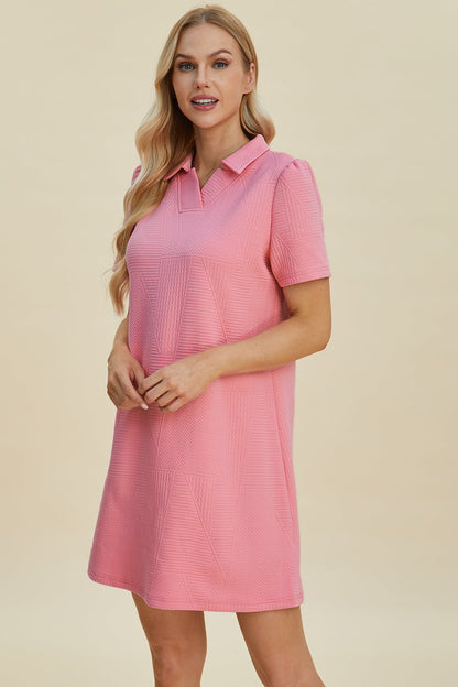 Double Take Full Size Texture Short Sleeve Dress - Jaazi Intl